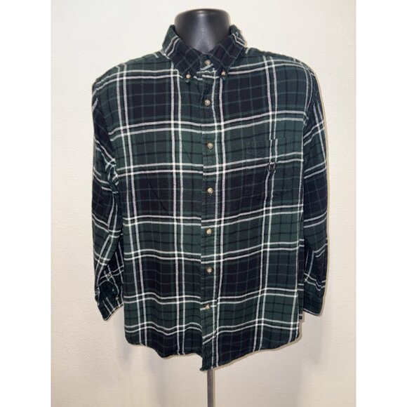 Chaps Men Green Flannel Shirt Men Large Button Down Cotton Winter Fall - Picture 1 of 9
